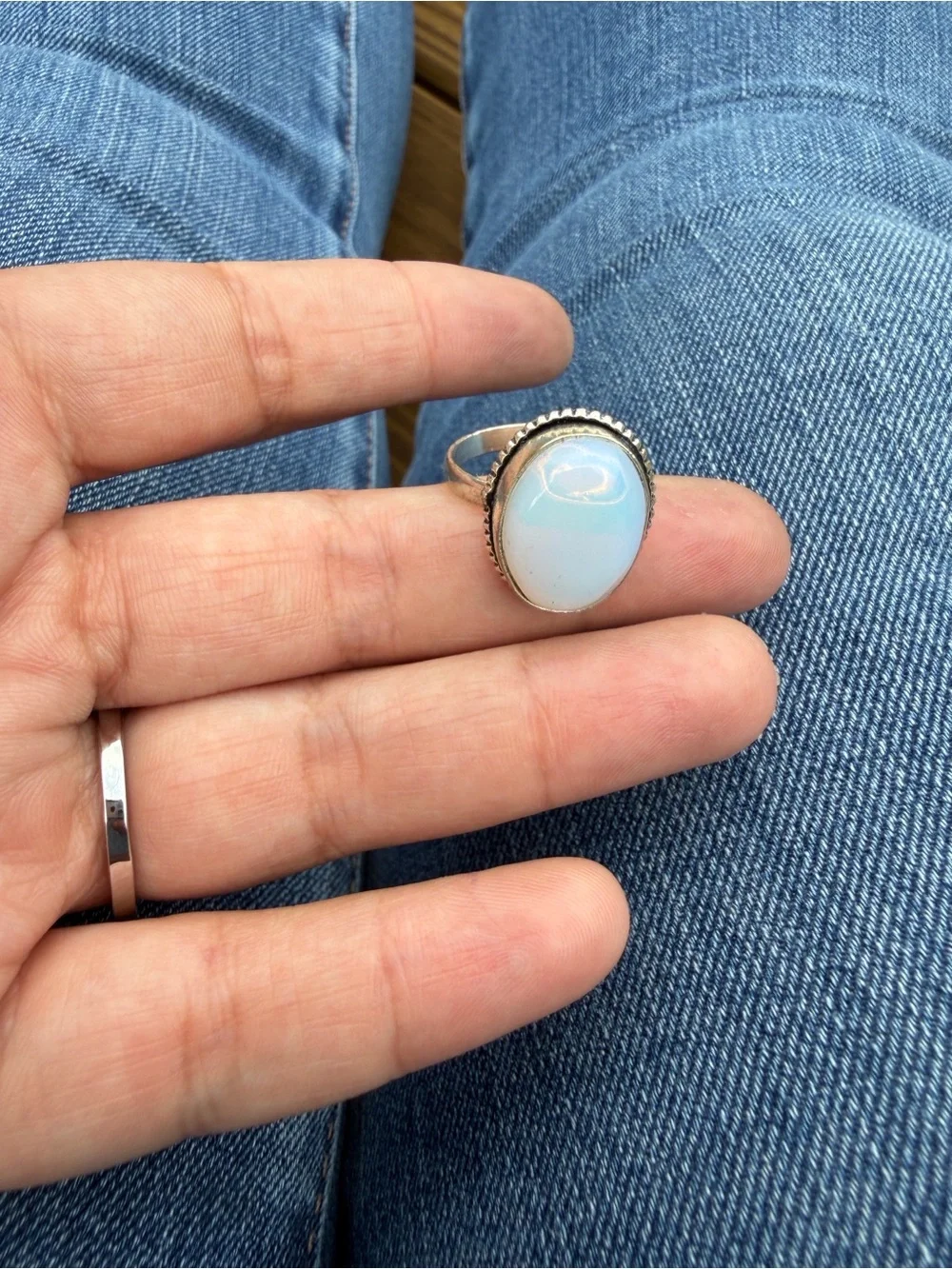 Sterling Silver Opal-Like Blue Oval Cocktail Ring - Blue